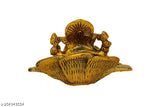 Gold Ganesh Idol Sitting on Gudhal Flower Decorative Showpiece - 13 cm (Metal)