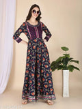Embroidered Rayon Anarkali Kurta with Gotta Lace, Indian Kalamkari print, three-quarter sleeves for women's festive wear
