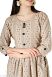 Cotton straight frock dress, three-quarter sleeves, printed combo in cotton blend - casual office wear from India