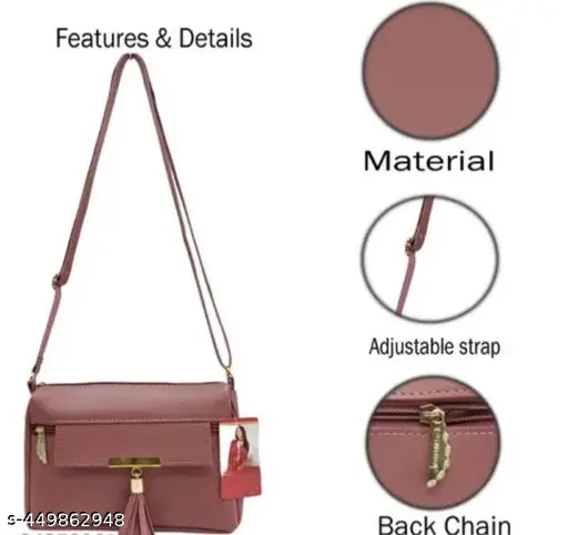 Women's casual handbag, red leather with adjustable strap