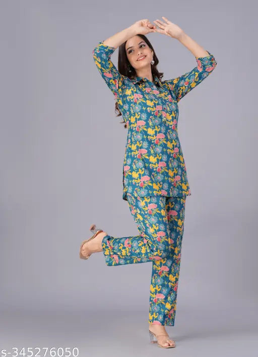 Pure cotton Shopaxis Limited Edition 2-piece women's night suit set with printed net, suitable for Indian weather