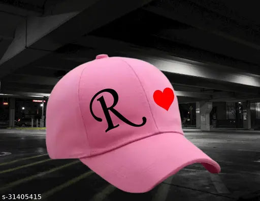 Pink baseball cap with "R" embroidered on it