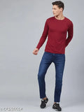 Maroon & White London Crew Round Neck Full Sleeve Plain-Solid 100% Cotton Men's T-Shirt Combo, premium quality cotton for gym and leisure wear