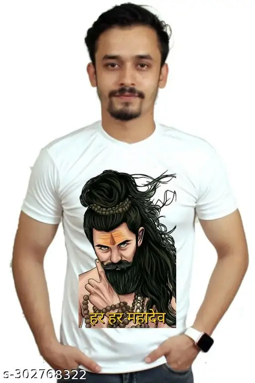 Bholenath cotton-blend short sleeve t-shirt, printed net design, size [size]