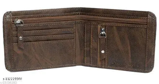 Brown faux leather men's wallet-purse with 2 compartments, solid pattern and free size (10x11cm), India origin