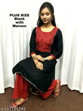 Plus-size embroidered rayon slub kurta set, solid design in Indian manufacturing by ZP Brand, three-quarter sleeves, palazzo bottoms