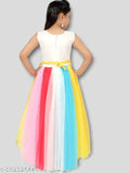 Georgette sleeveless partywear gown for girls, self-design net, 7-8 years size