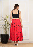 Red love print viscose rayon skirt, free size with printed net pattern, from India