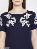 Stylish cotton tunics with three-quarter sleeves & embroidered lace, casual women's top from India
