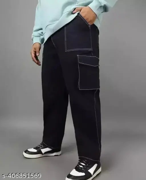 Black cotton blend fashion jeans for men by Flaying Men - Solid design in size 30 (waist 30in, length 41in, hip 34in)