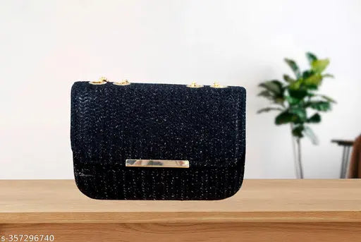 Fancy black glittery sling purse, cross-body style, suitable for both women and girls