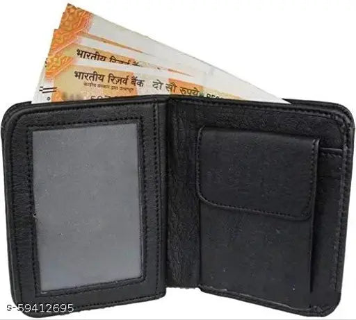 Black artificial leather men's mini wallet, free size (12cm x 10cm), Indian-made minimalist wallet pack of 1