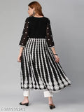 Women's black embroidered georgette anarkali kurta, 3/4 sleeves