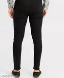 Men's latest black cotton jeans, solid pattern with writing print. Size: 28 (waist 28in, length 40in), also available in sizes 30, 32, and 34. Made in India