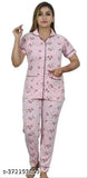 Women's cotton printed night suit set by SSK Knight Wear, featuring a t-shirt top and pyjama bottoms in a cotton blend fabric with short sleeves and intricate prints. Available in sizes M, L, XL, and XXL