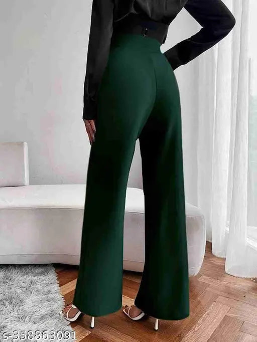 Olive polyester blend casual pants, women's 38 inches length