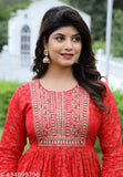Designer rayon printed embroidery Nyra cut kurti set with palazzos, three-quarter sleeves