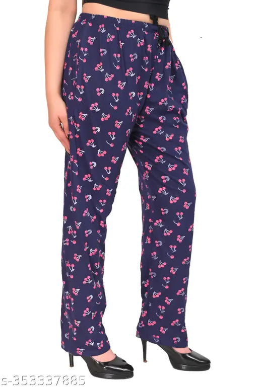Black cotton stretchy lower pants with floral design