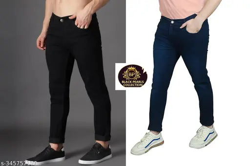 Attractive denim for men - solid pack of 2 (sizes 28, 30, 32 waist & 42 inch length) from India