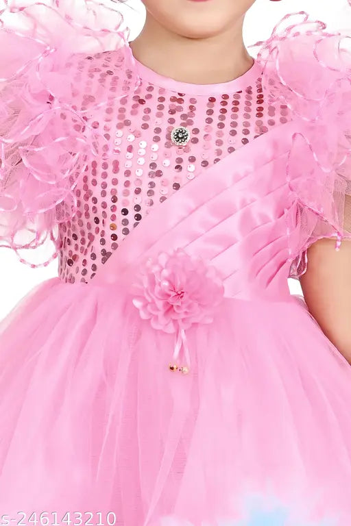 Pink sequined tulle dress, embellished with beading