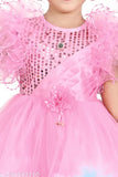 Pink sequined tulle dress, embellished with beading