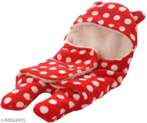 Soft microfiber polka net newborn hooded wearable baby blanket combo (2) for cozy winter protection - Brandonn, made in India