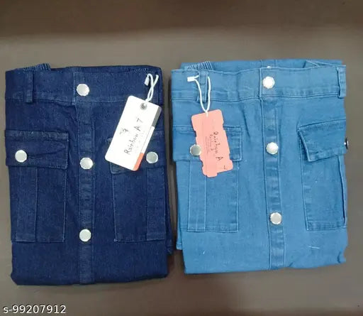 Denim long skirt, navy blue denim, 6 pocket stylish long skirt