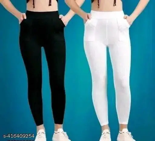 Stylish women's cotton blend jeans combo - solid net, 2-pack in M, L, XL & free size