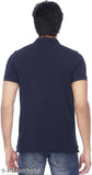 Men's navy blue cotton blend polo collar neck T-shirt, perfect for parties and work. Soft premium quality fabric. Ideal day-to-night wear. Made in India