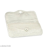 Women's white embroidered fabric clutch with zip closure