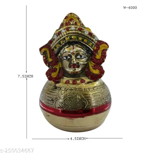 Multicolor, 7.5 inch tall brass Goddess Lakshmi Devi Lota Mana for Varalakshmi Pooja, commonly used during Diwali and Navratras