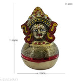 Multicolor, 7.5 inch tall brass Goddess Lakshmi Devi Lota Mana for Varalakshmi Pooja, commonly used during Diwali and Navratras