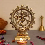 Gold-plated Metal Nataraj Statue, 19 cm high, ethnic decorative showpiece of Shiva Natraja, suitable for table or floor