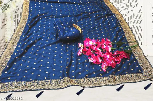 Vichitra silk embroidered saree and Bangalori silk blouse with heavy stone work, Indian fashion statement