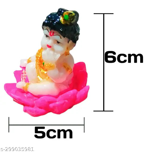 Marble Baby Krishna idol, Lord Krishna statue on lotus, perfect for home decor and gifting items, 5cm x 6cm x 5cm