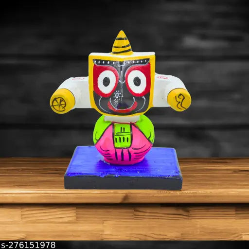 Ceramic Divine Lord Jagannath Car Dashboard Idol (7 cm x 8 cm x 5 cm), Indian crafted religious accessory