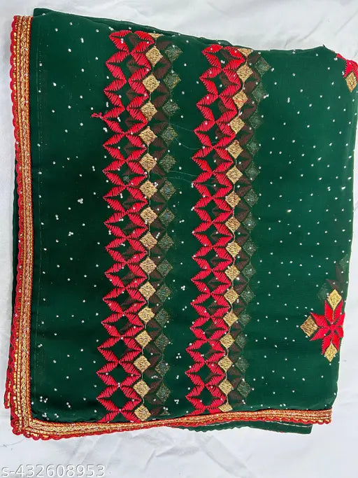 Georgette fabric saree, hotfix work, embroidery details
