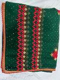 Georgette fabric saree, hotfix work, embroidery details