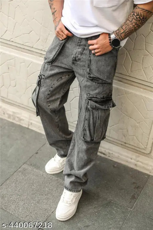 Denim baggy jeans for men, solid pattern, size 30 (waist 30", length 39", hip 39"). Made in India