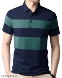 Mens cotton blend half sleeve striper polo neck tshirt with colorblocked pattern, ideal for casual outings or workwear