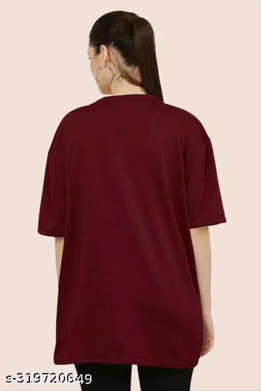 Oversized plain t-shirt in maroon color for girls and women's plus size