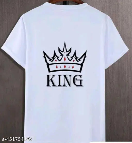 White polyester short-sleeve printed men's t-shirt, stylish and graceful design from India