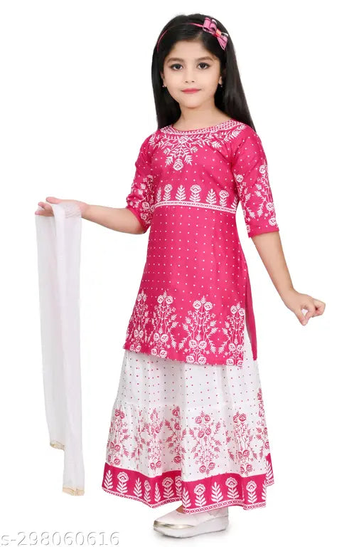 Rayon printed Palazzo kurti set for girls, three-quarter sleeves, Indian traditional wear