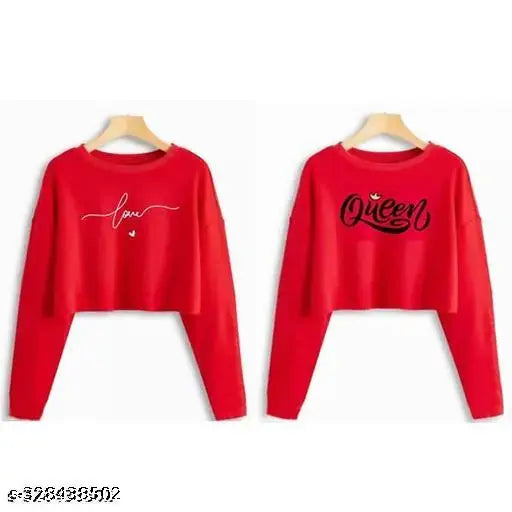 Red love queen printed women's cotton blend t-shirt (pack of 2), long sleeves, summer wear