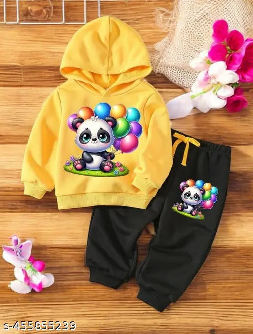 DULALI cotton blend hoodie pullover T-shirt & pyjama set for baby boys, winter wear with Panda graphics Main image