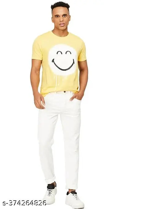 High-quality solid white denim jeans for men, tailored fit, durable sturdy fabric, versatile style, India origin