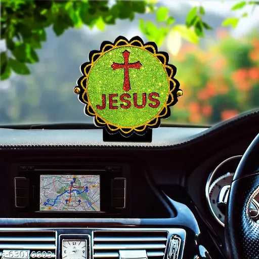 Sparkling acrylic Jesus car idol, positive vibes decor for vehicle and home