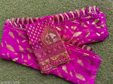 Pink georgette saree with golden foil and embroidery blouse