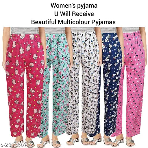 Ladies track pants with vibrant, colorful print