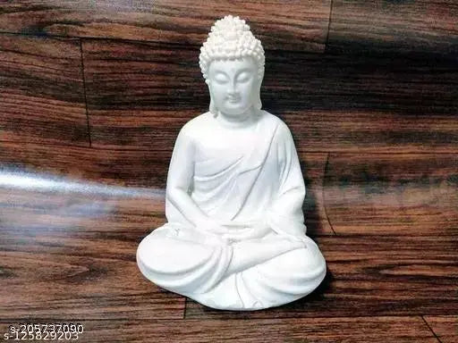 Premium white polymarble meditation dhyan Buddha statue figurine lord, handcrafted, Bullcraft brand